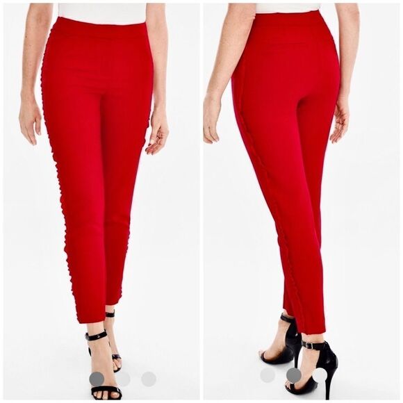 Chico’s Red Side Ruffle Slim Leg Cropped Ankle Pants - Picture 1 of 7